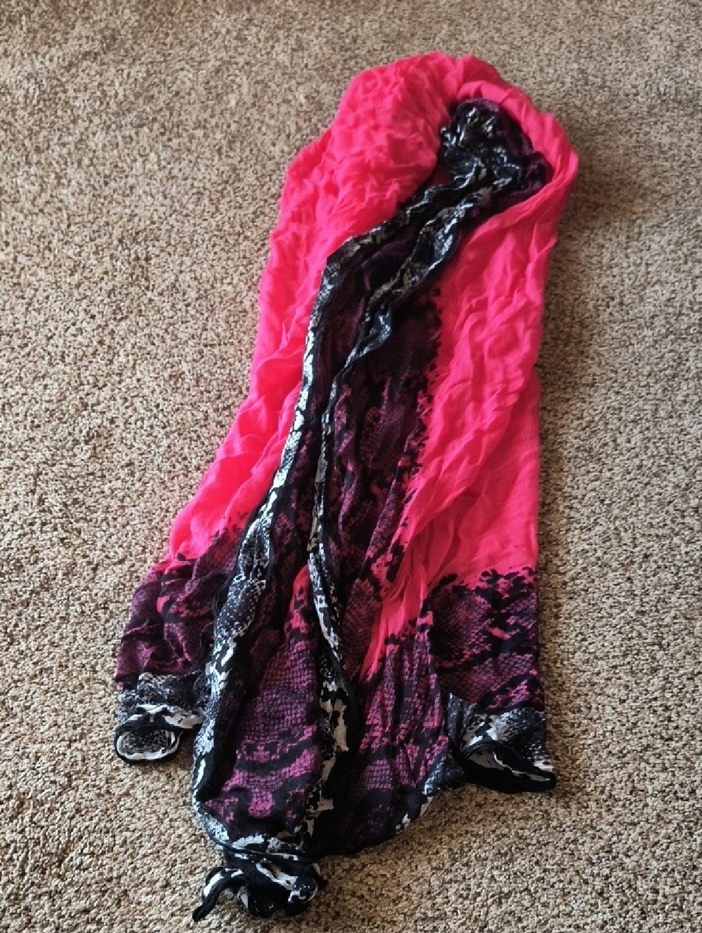 Hot Pink & Black Sheer Animal Print Scarf